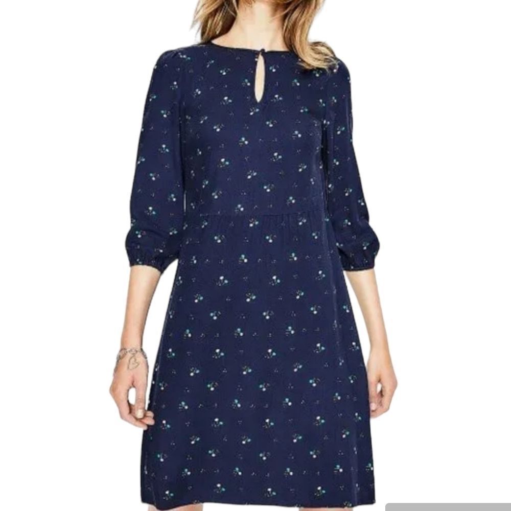 BODEN Pom-Pom Bud Nerissa Dress in Navy
